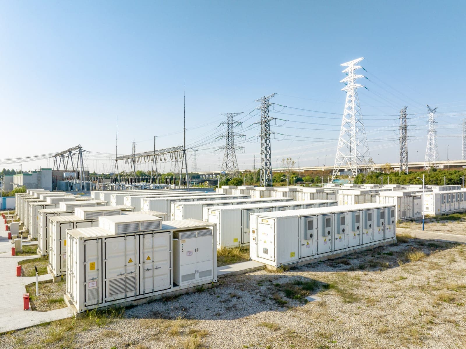 Containerised BESS yard tied into a 132 kV transmission substation