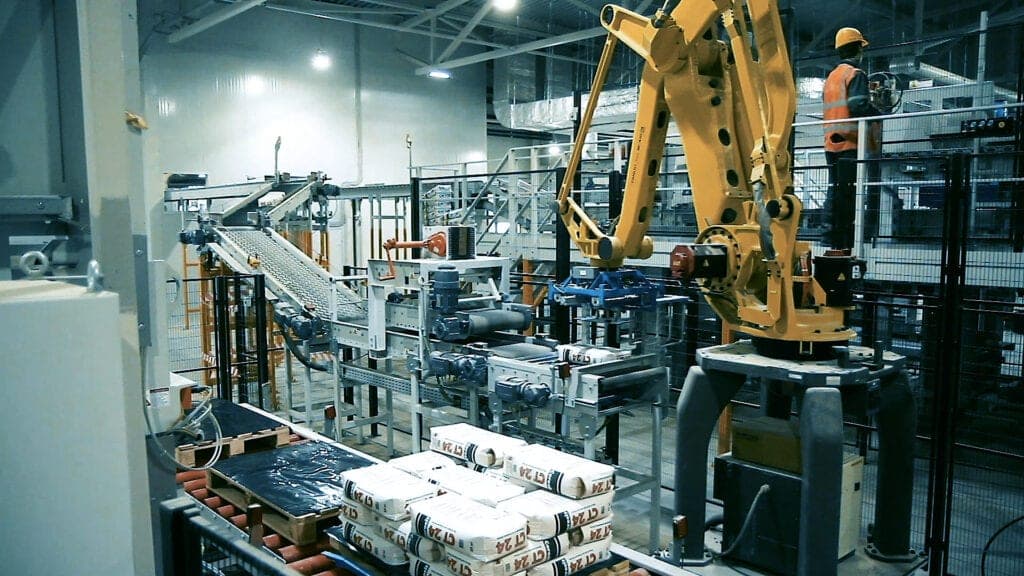 Industrial control room with SCADA operator stations