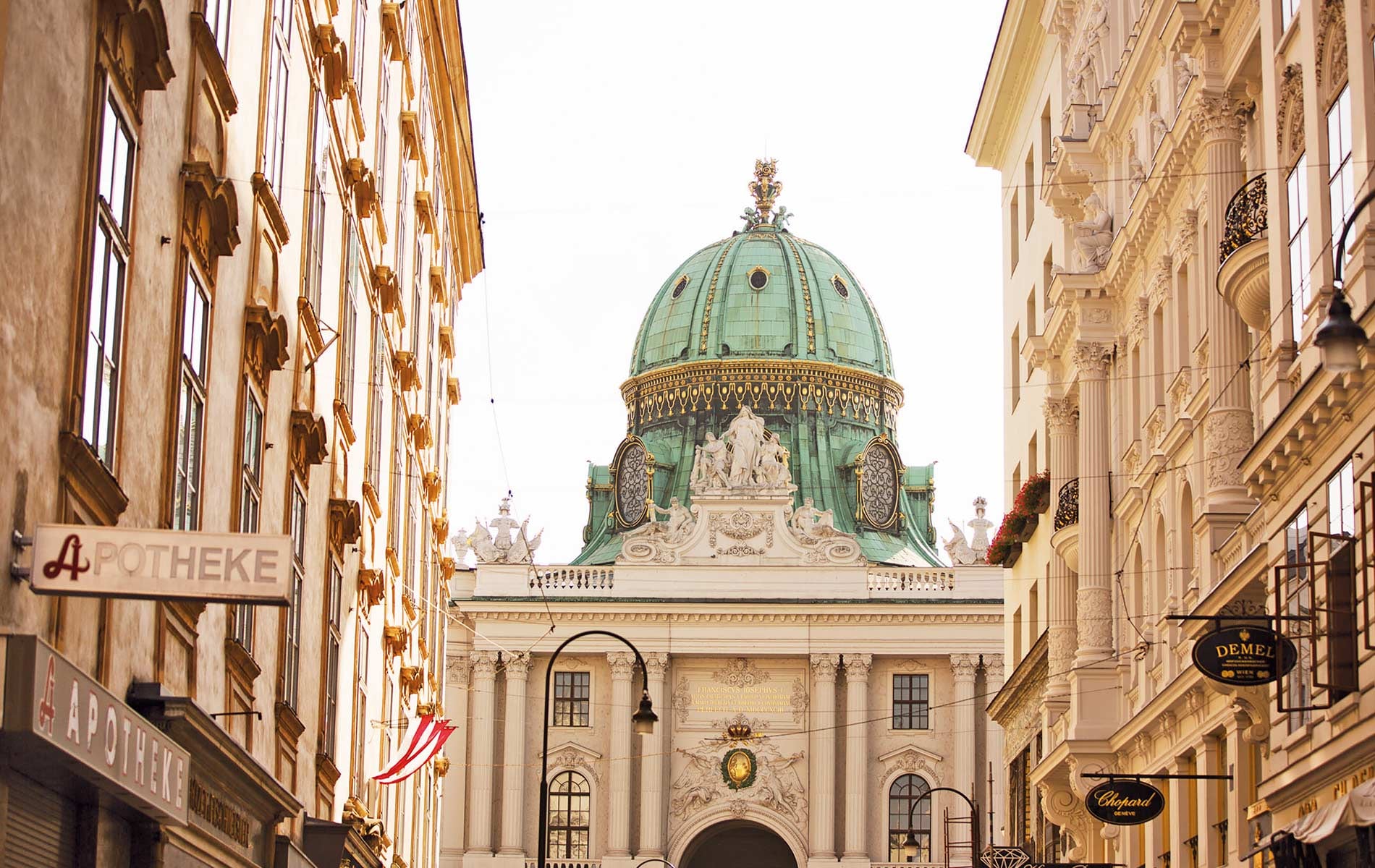 Historic Vienna street facing a domed heritage building